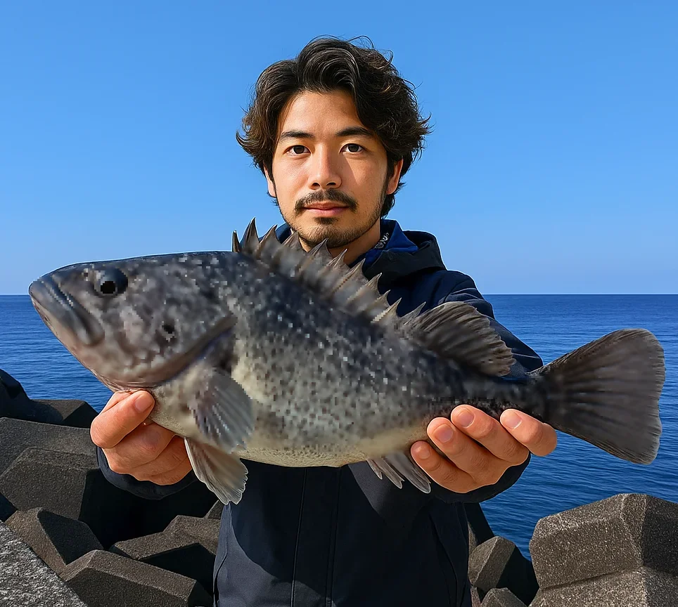 浜益漁港でクロソイを釣った澤田