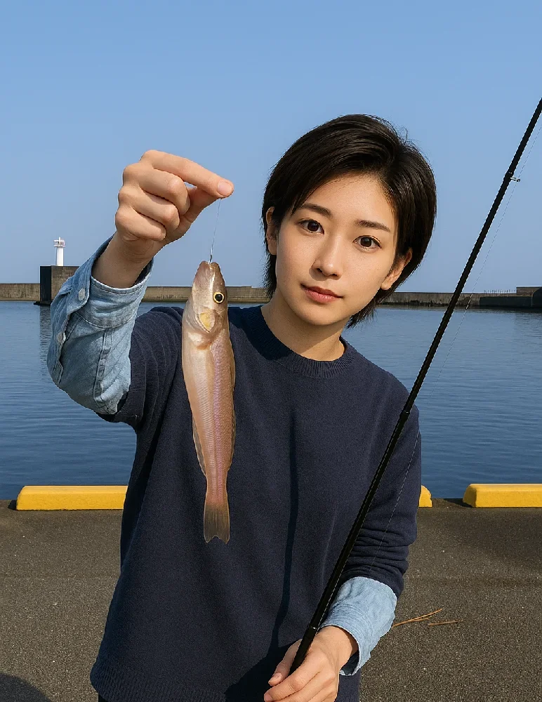筒石漁港でキスを釣る佐伯