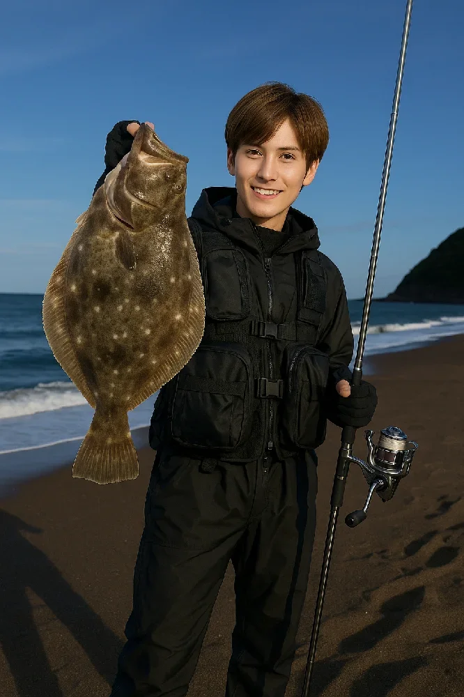 米山海岸でヒラメを釣る久良木