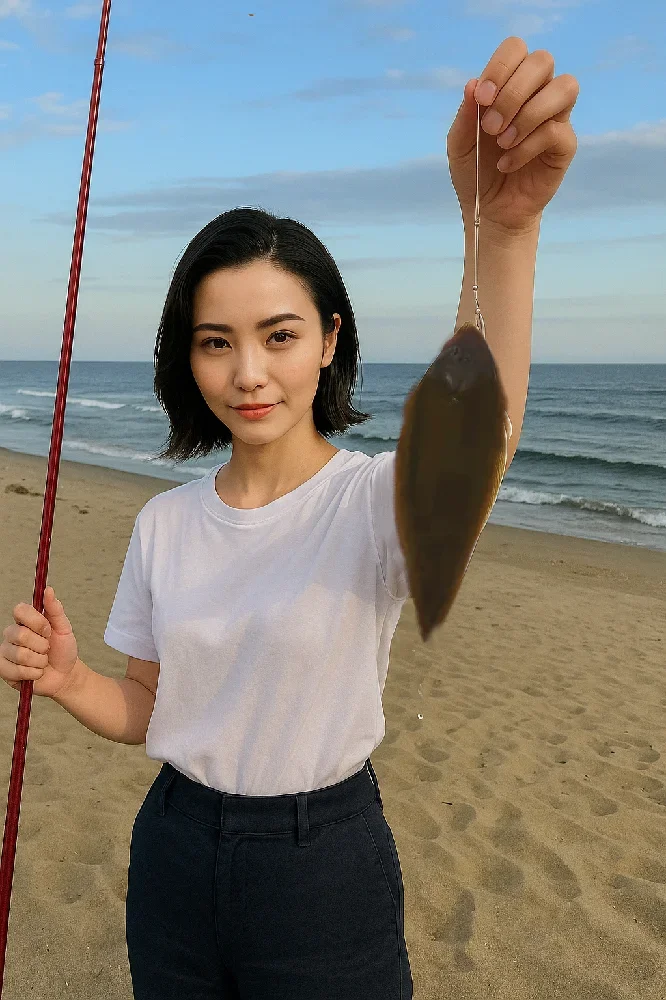 五十嵐浜でシタビラメを釣る八重田