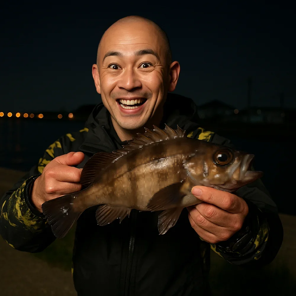 岩船港でメバルを釣るがんだま君