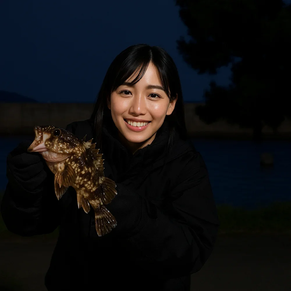 寝屋漁港でカサゴを釣る黒川