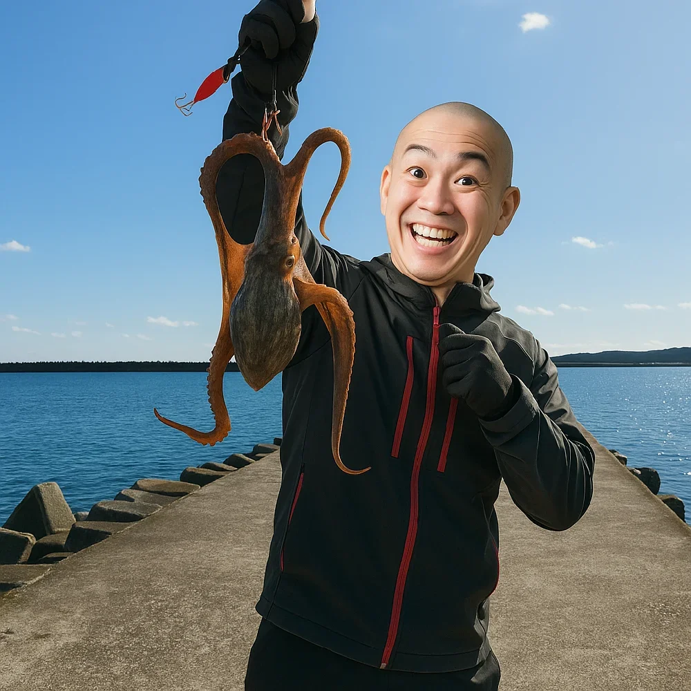 大洗港でマダコを釣るがんだま君