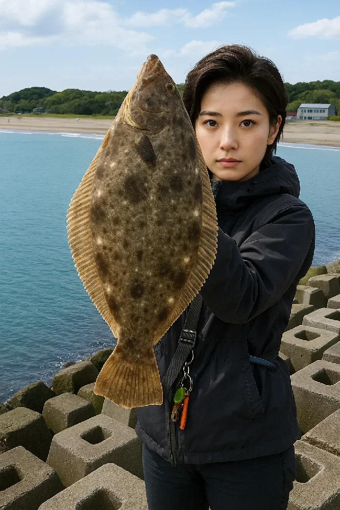 阿字ヶ浦海岸でヒラメを釣る佐伯