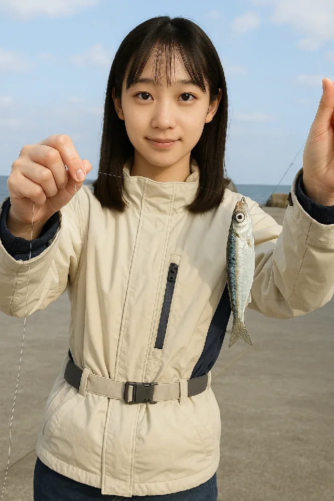 大津港のサビキ釣りでイワシを釣る国生