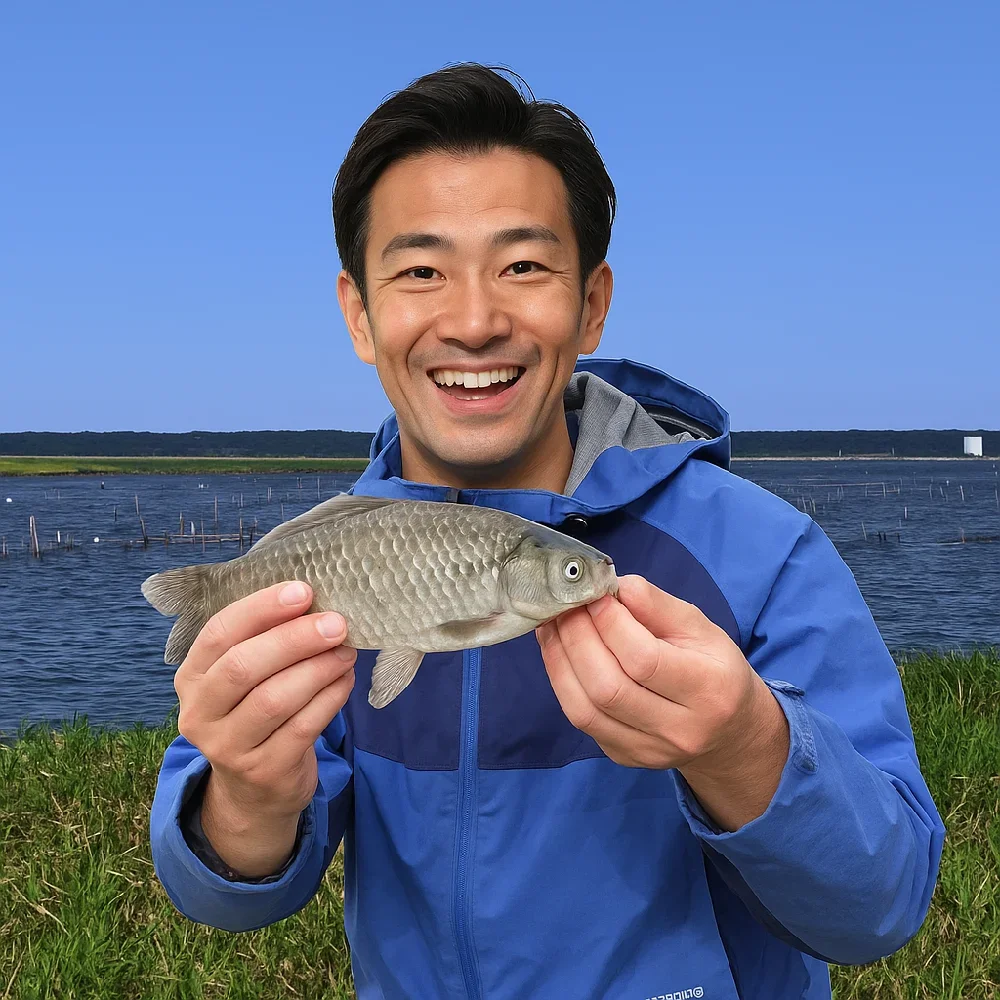 印旛沼でマブナを釣る勝田