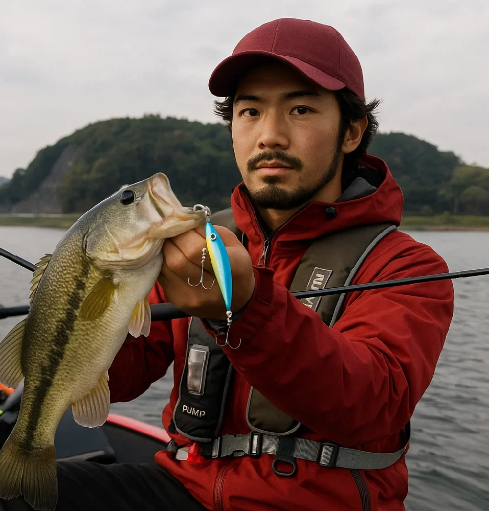 高滝湖でバスを釣る澤田