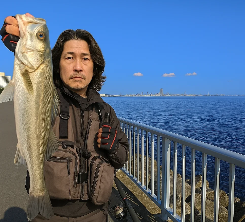 高洲海浜公園でシーバスを釣る岸本