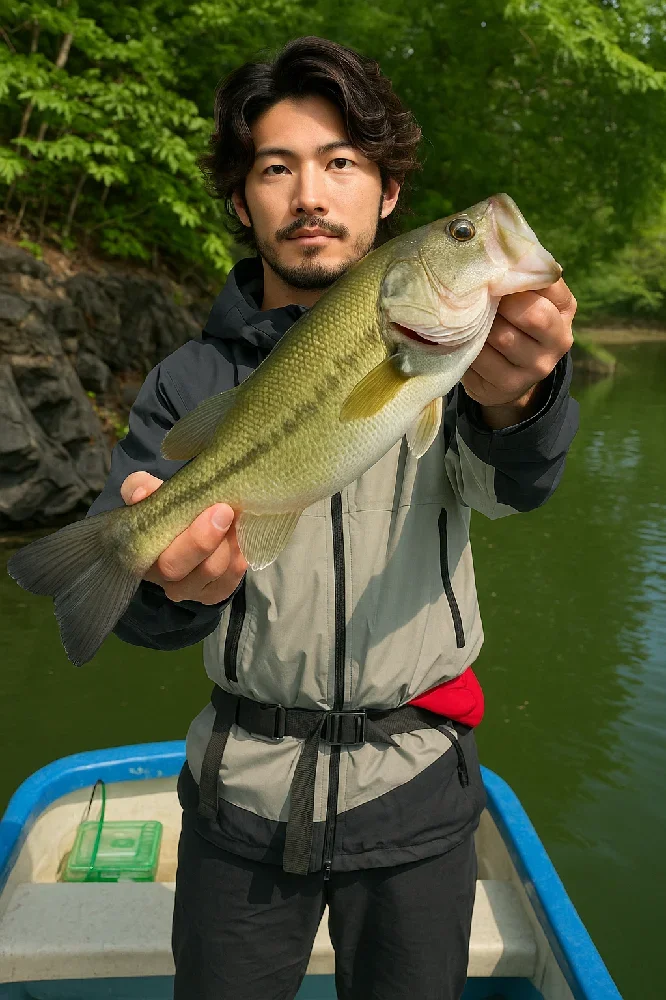 入鹿池でバスを釣る澤田