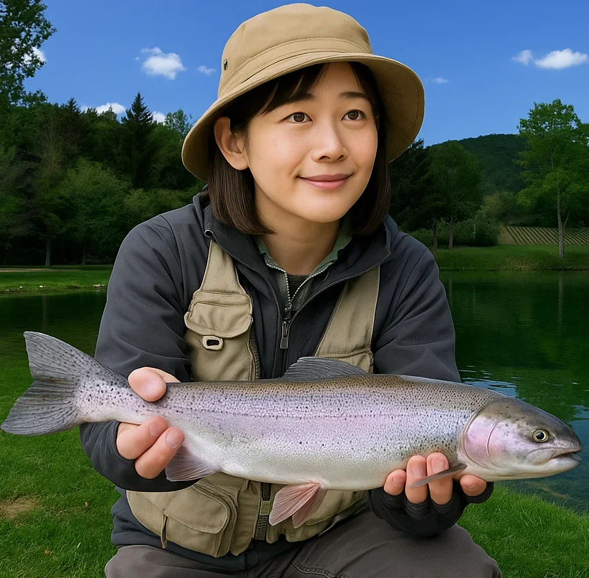 かなやま湖でニジマスを釣る森
