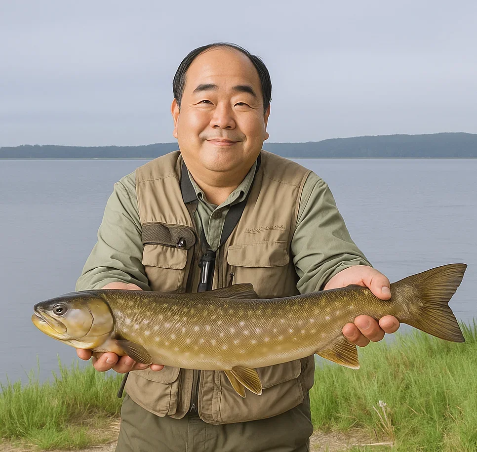 網走湖でアメマスを釣る持田