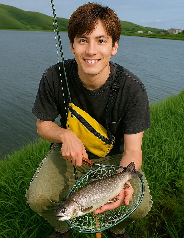 礼文島でエゾイワナを釣る久良木