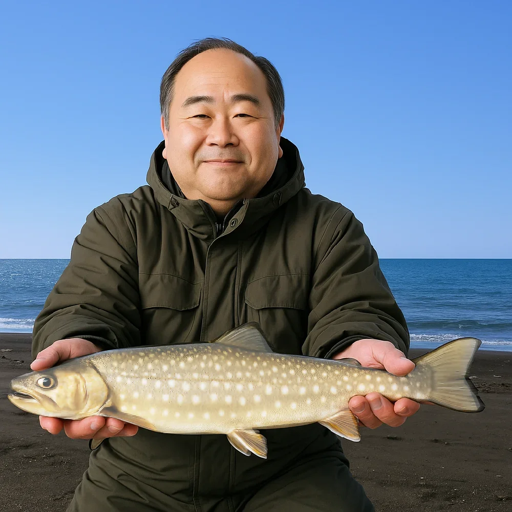 富士見海岸でアメマスを釣る持田
