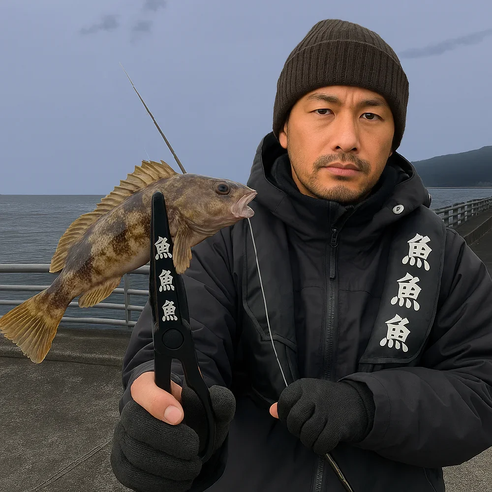 厚田漁港でアイナメを釣る広岡