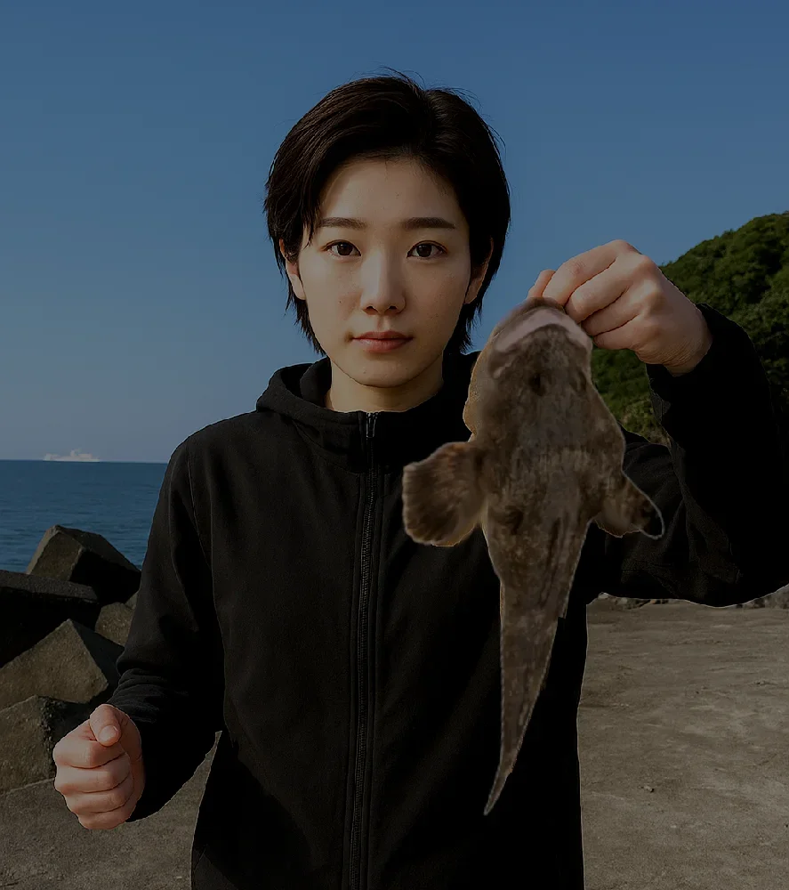 濃昼漁港でカジカを釣る佐伯