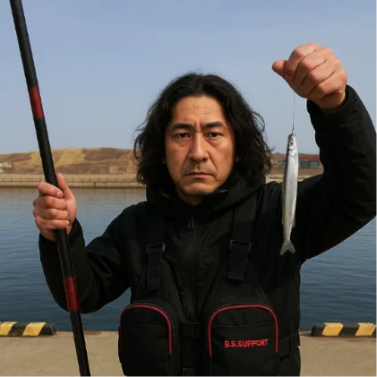千代ノ浦漁港でチカを釣る男性