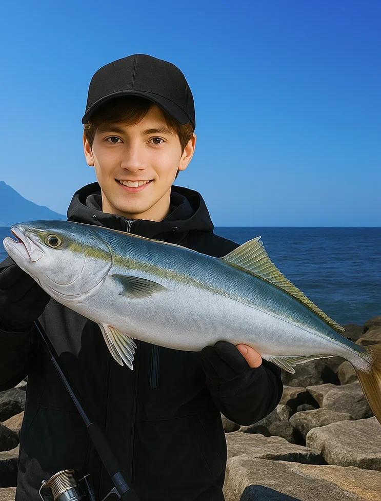 伊良湖岬でブリを釣る久良木
