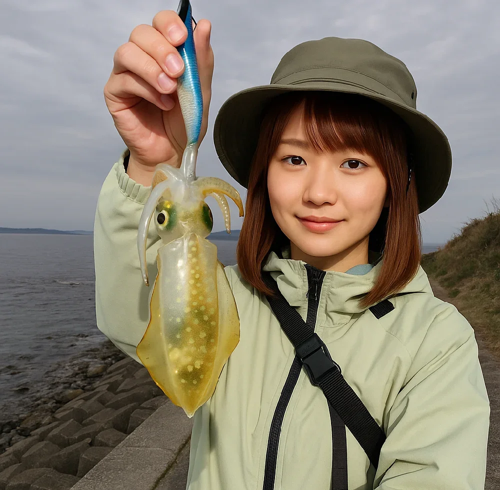 日間賀島でアオリイカを釣る山際