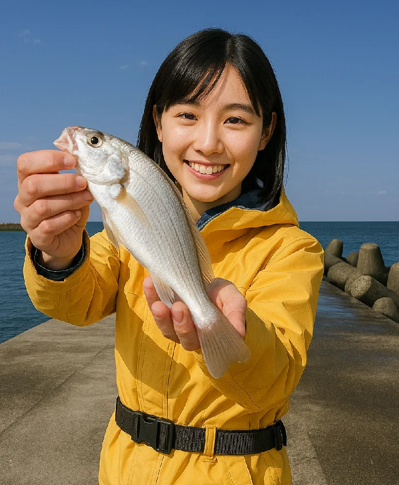 片貝漁港でイシモチを釣る黒川