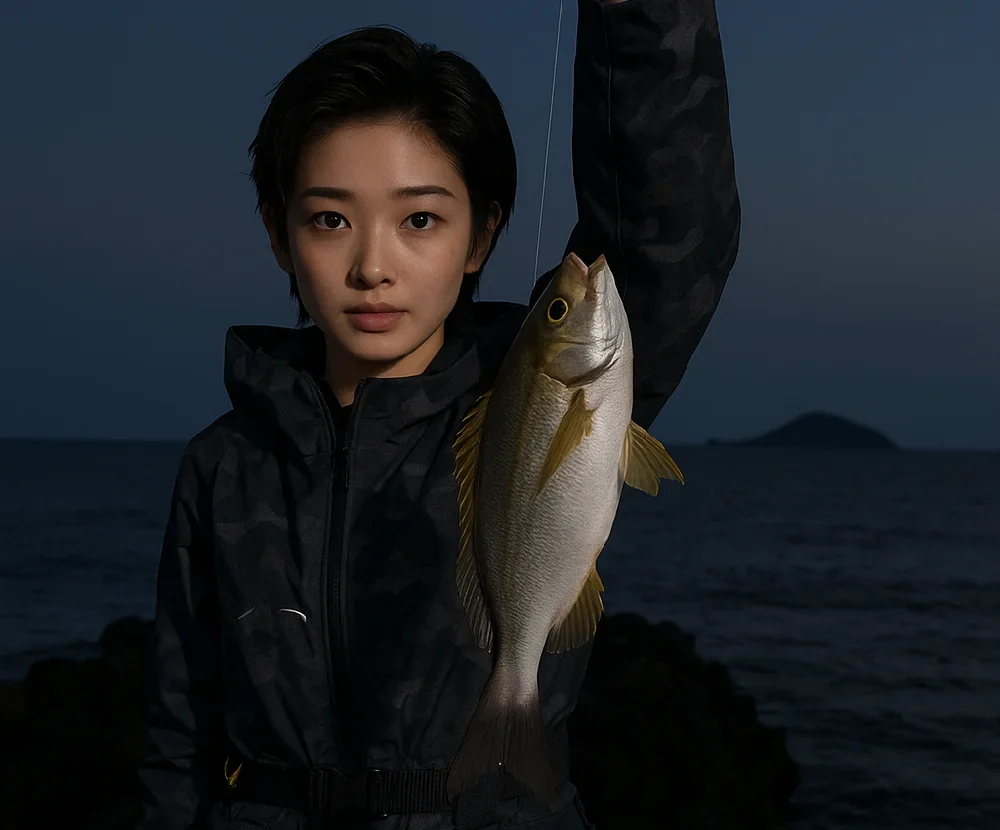恵比寿島でイサキを釣る佐伯