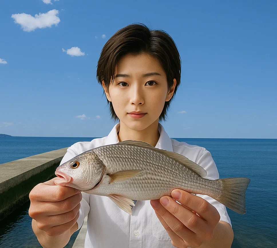 北条桟橋でイシモチを釣る佐伯