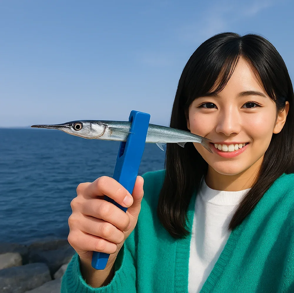 沖ノ島護岸でサヨリを釣る黒川