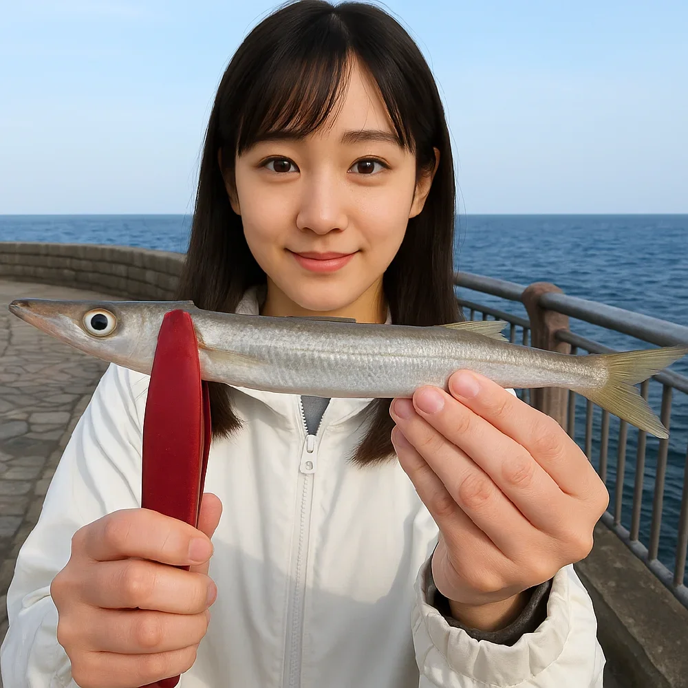 いるか浜堤防でカマスを釣る国生
