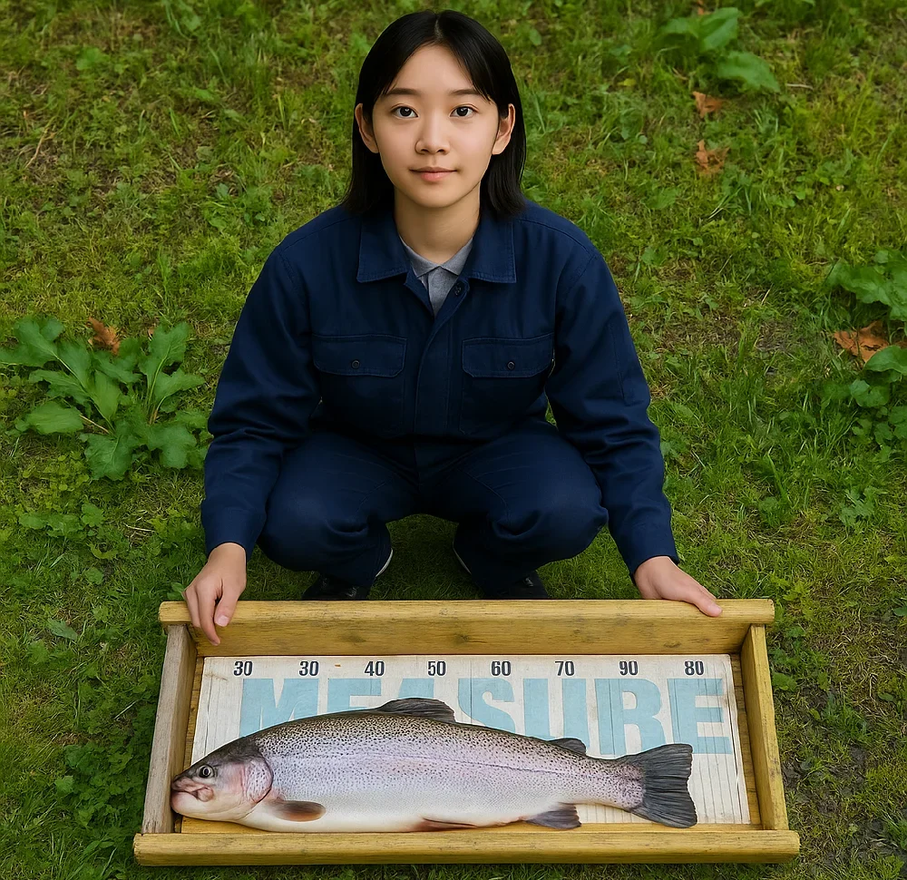 五頭フィッシングパークでニジマスを釣る森永