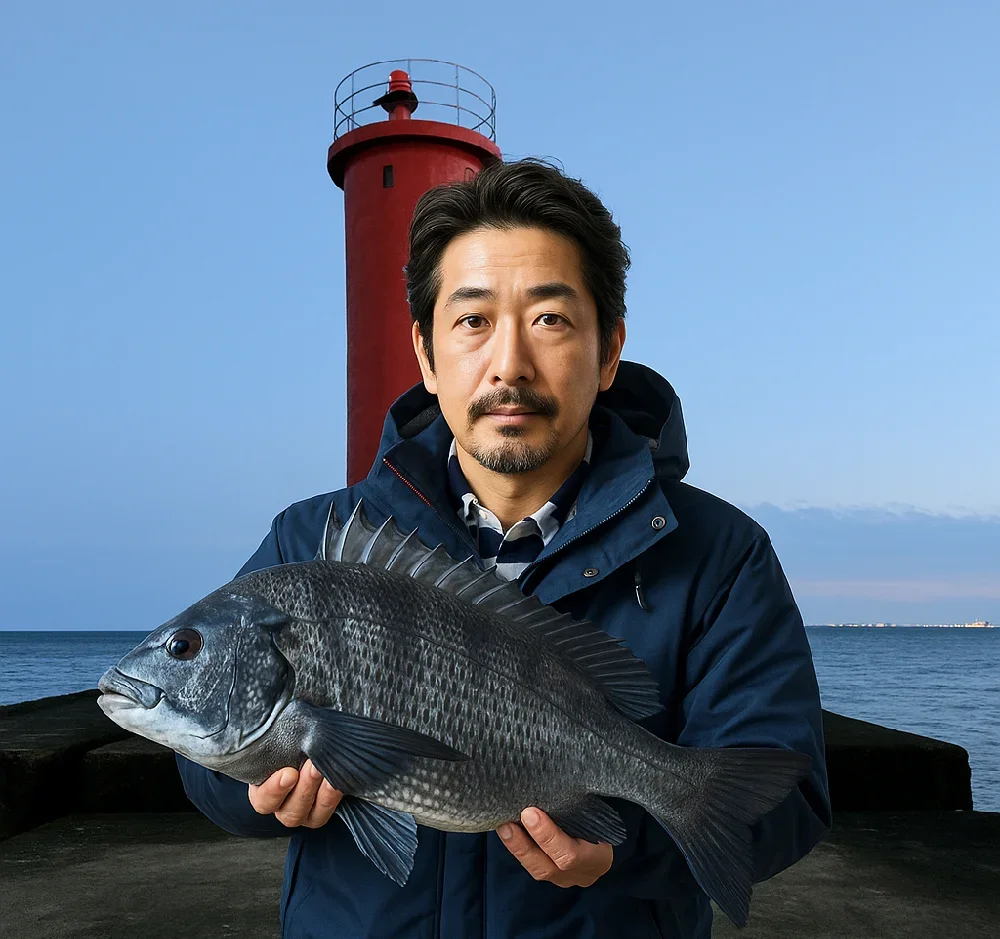 赤羽根漁港でクロダイを釣る佐々木