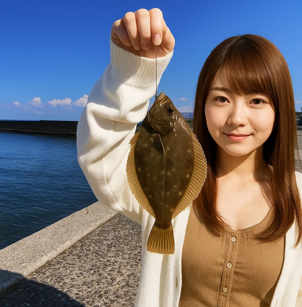 大井漁港でカレイを釣る山際