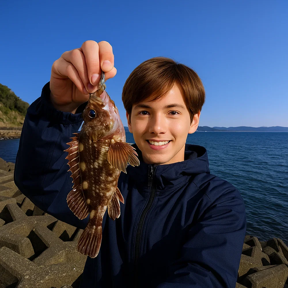 小佐漁港でカサゴを釣る久良木