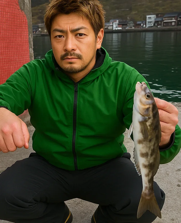 浜益漁港でサビキ釣りでホッケを釣る男性