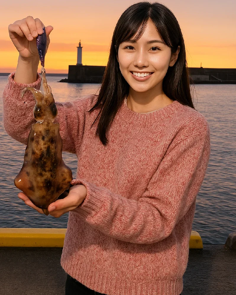 筒石漁港でアオリイカを釣る黒川