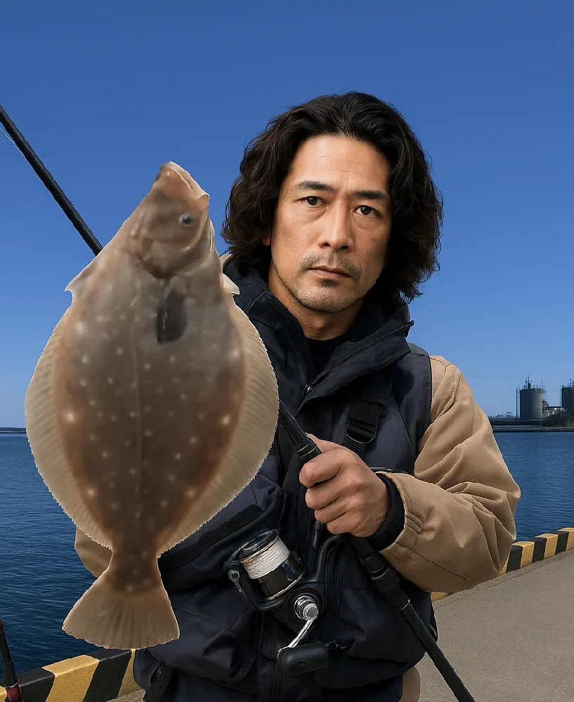柏崎港でヒラメを釣る岸本