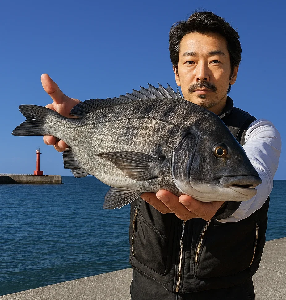 和田港でクロダイを釣る佐々木