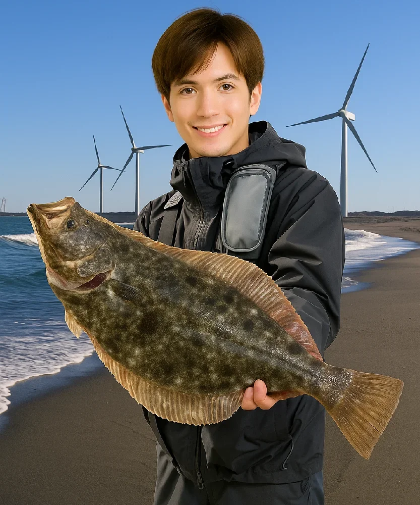 日川浜でヒラメを釣る久良木