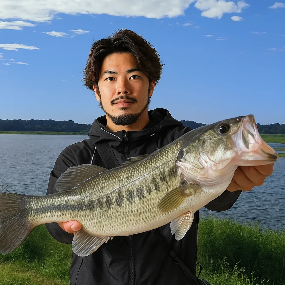 印旛沼でバスを釣る澤田