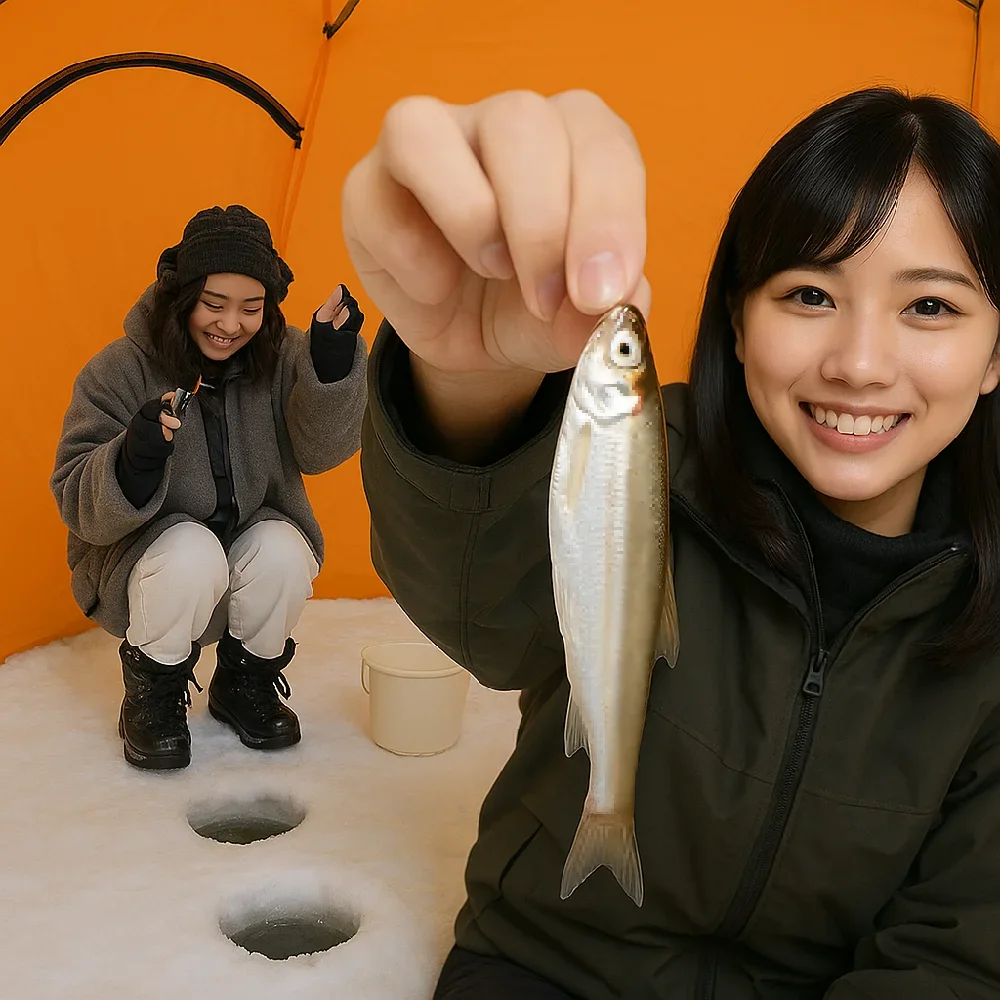 茨戸川でワカサギを釣る黒川