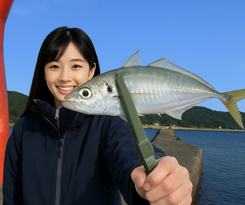 下田港でアジを釣る黒川