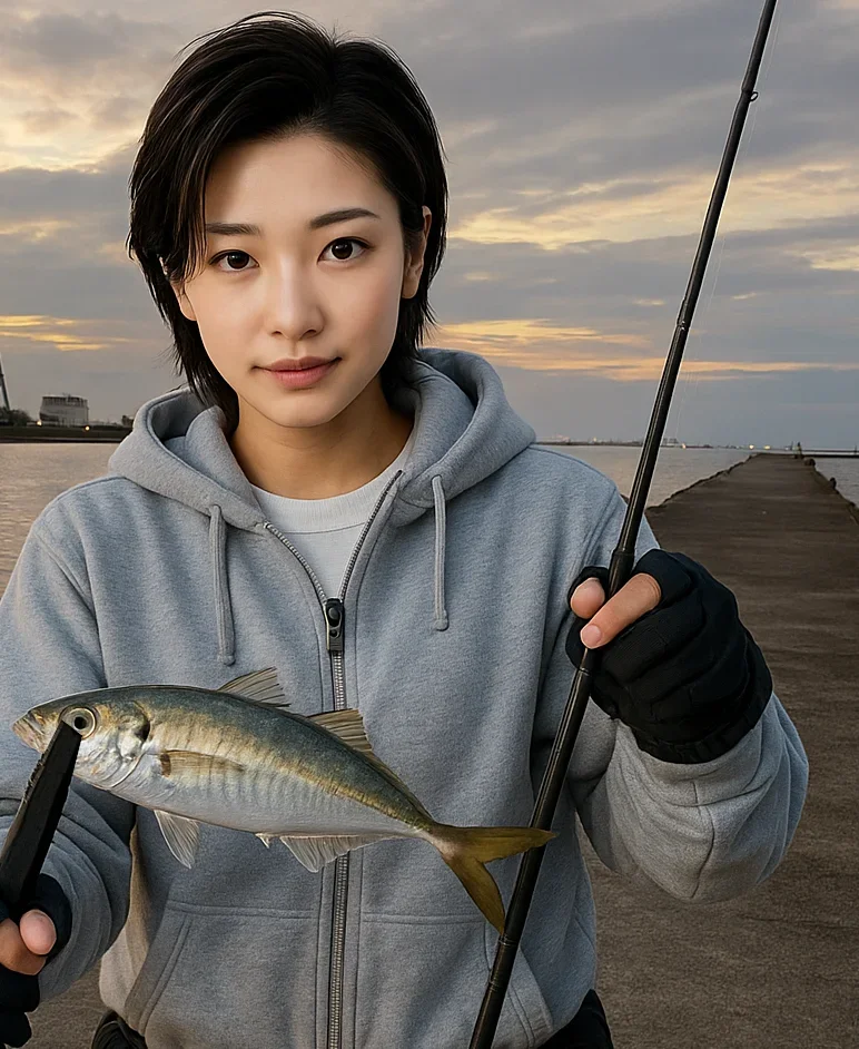 黒井突堤でアジを釣る佐伯