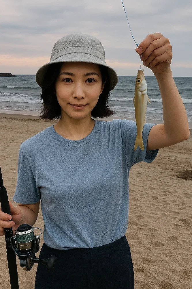 網代浜で投げ釣りをする八重田