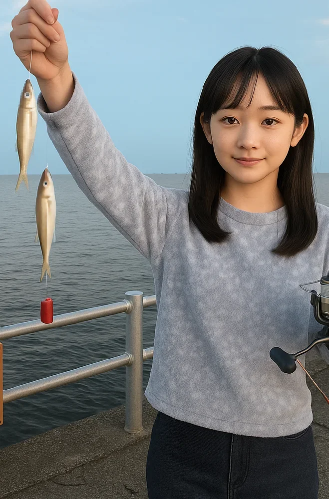 冨具崎港でサビキ釣りをする国生