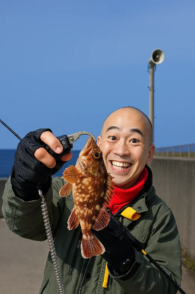 新舞子マリンパークでカサゴを釣るがんだま君