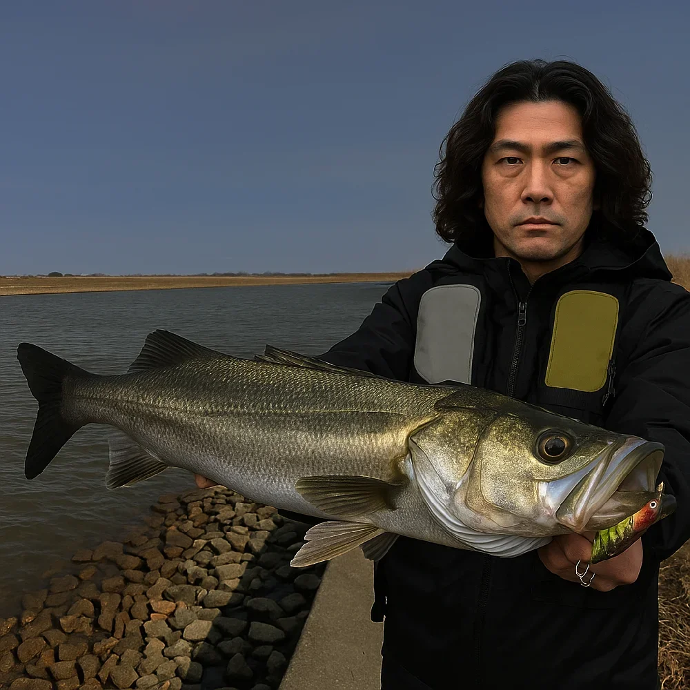 涸沼川でシーバスを釣る岸本