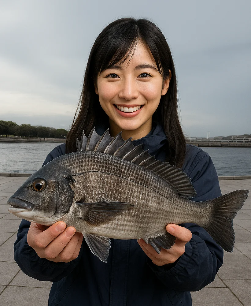 象の鼻パークでクロダイを釣る女性