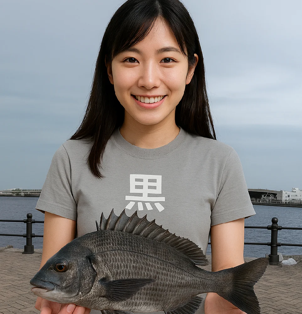 赤レンガパークでクロダイを釣った女性