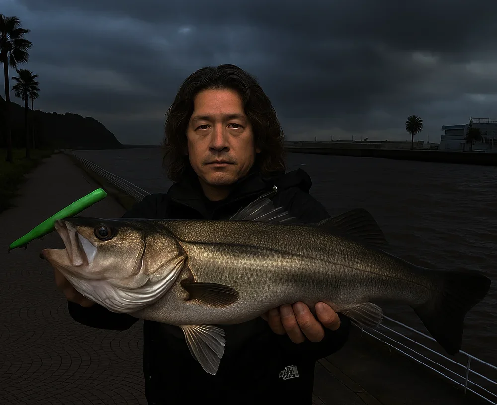 境川河口でシーバスを釣る岸本
