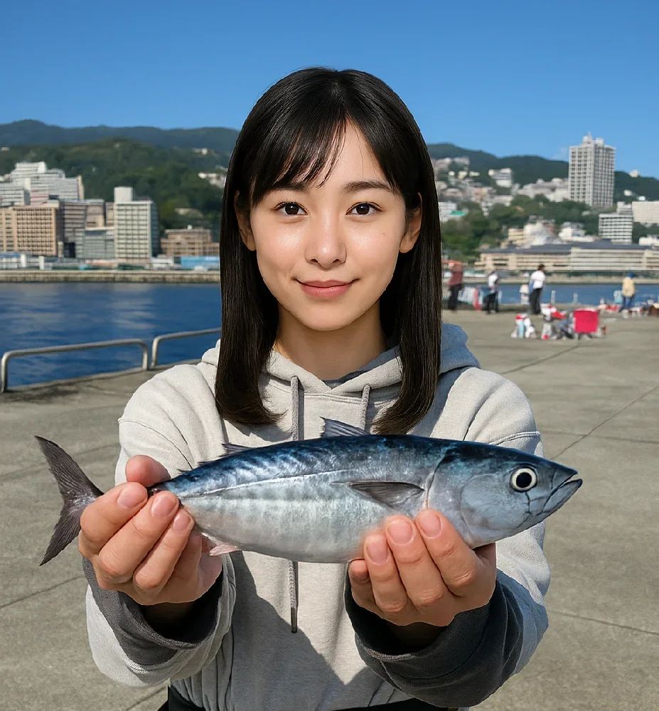 熱海港海釣り施設でソウダガツオを釣る国生