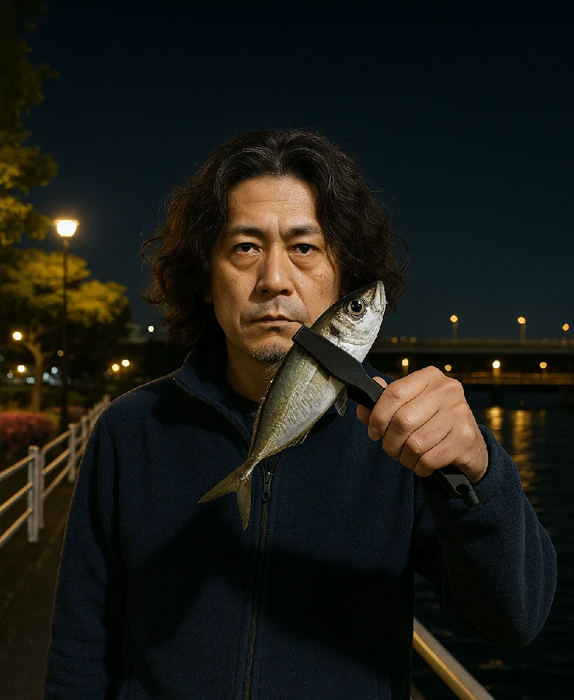根岸港でアジを釣る男性