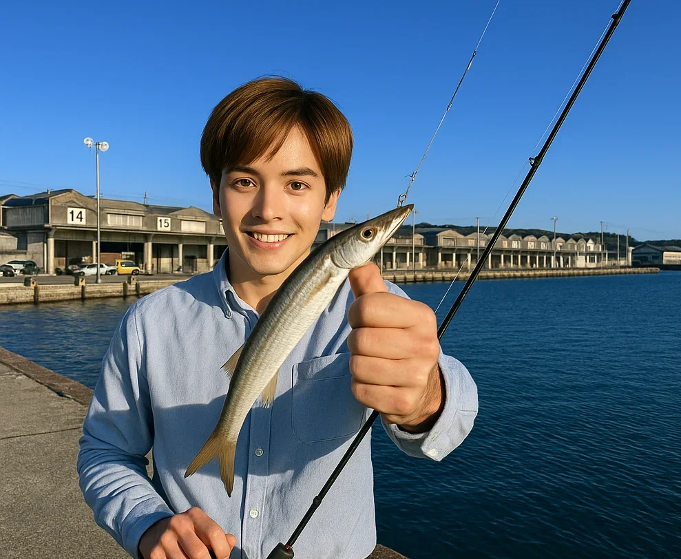 鴨川漁港でカマスを釣る久良木